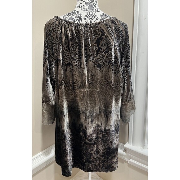 One World Velvet Tunic Top Womens 1X Sequins Festival Whimsigoth Brown - Picture 6 of 14